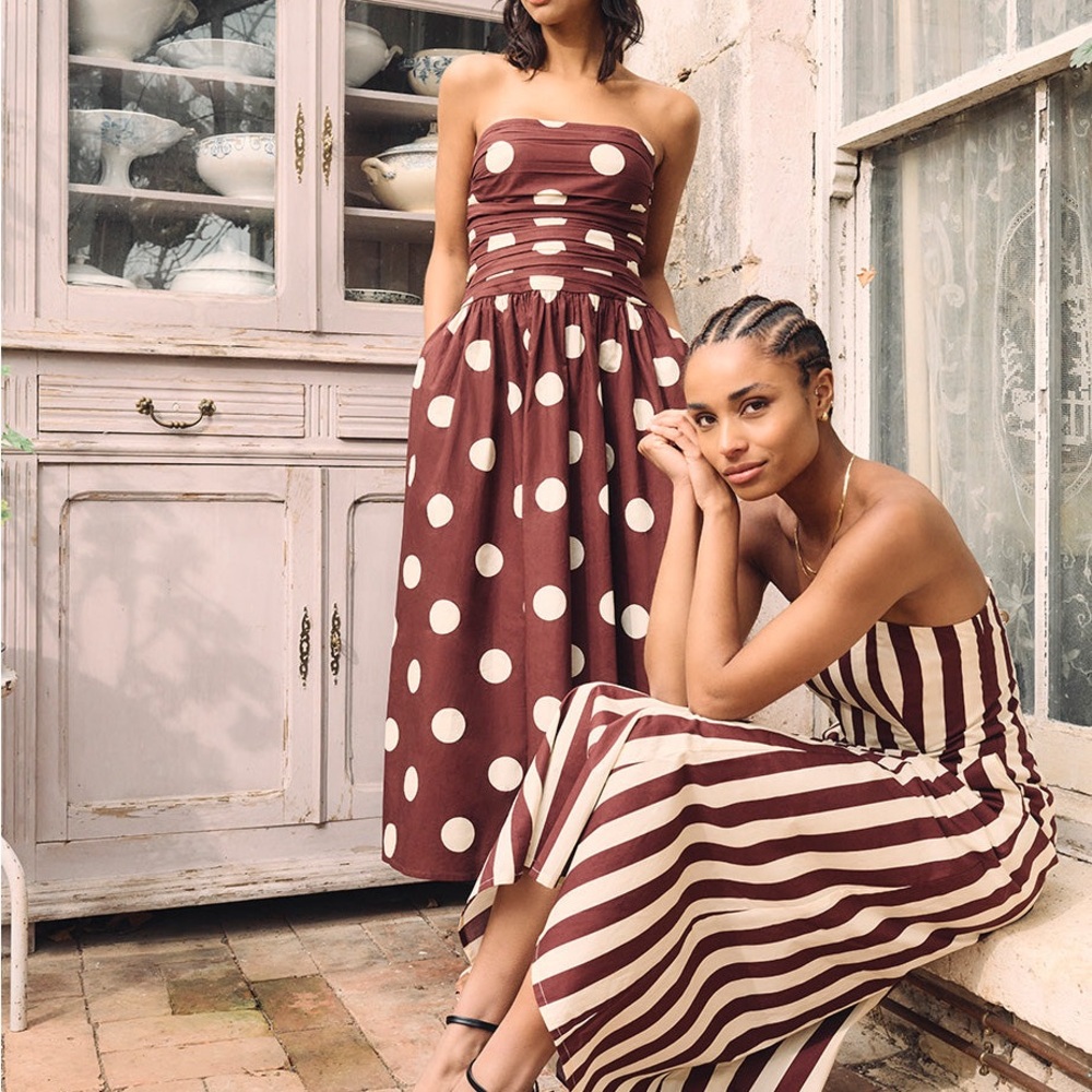 Nobody’s Child Brown Spot Print Bandeau Felicity Midi Dress - Polka Dot - Picture 5 of 8